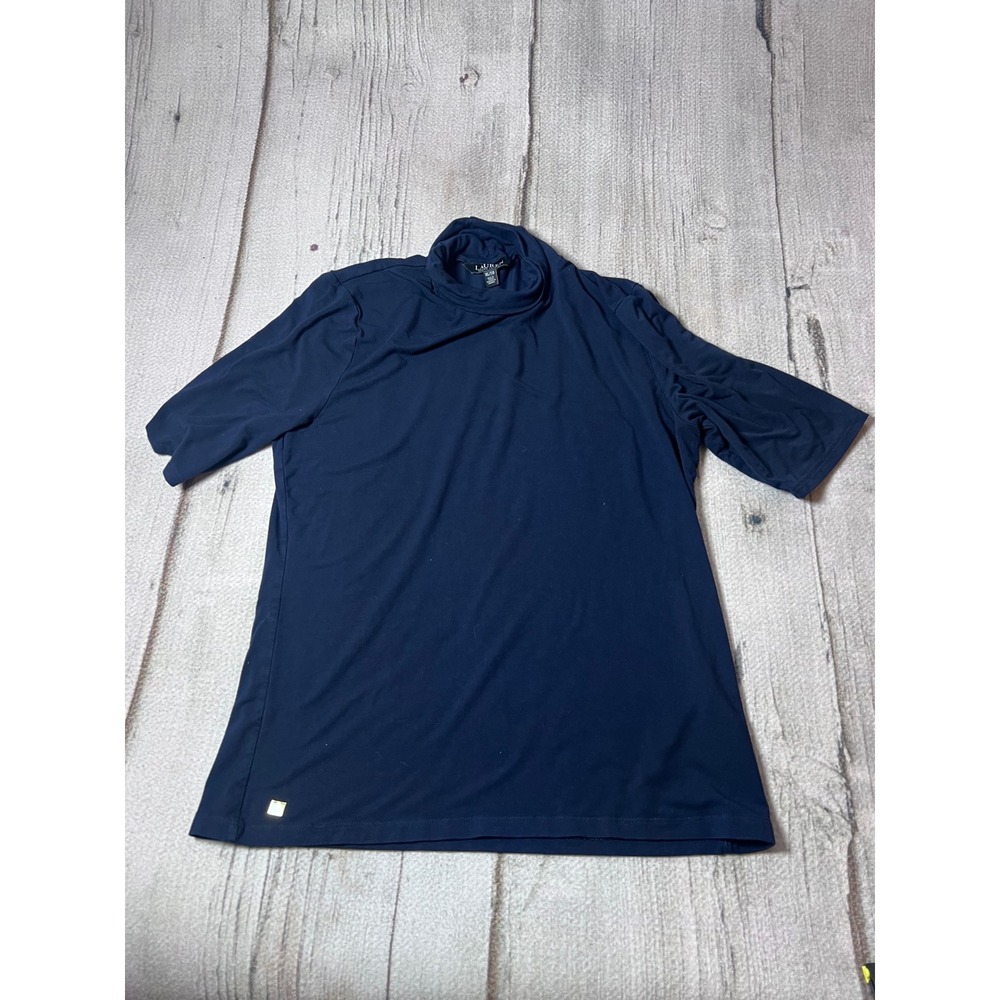 Lauren Ralph Lauren Turtleneck Top Womens XL Navy Blue Minimalist Preppy Classic